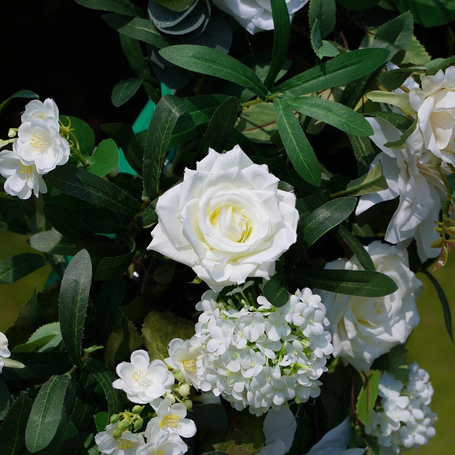 Simulated Huasen White Rose Wedding Corner Arch Decoration(No Stand)